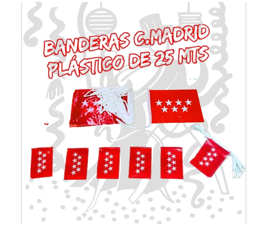 Banderas de la Comunidad de Madrid de Plástico | 25m dispuestas en rollos para ayuntamientos